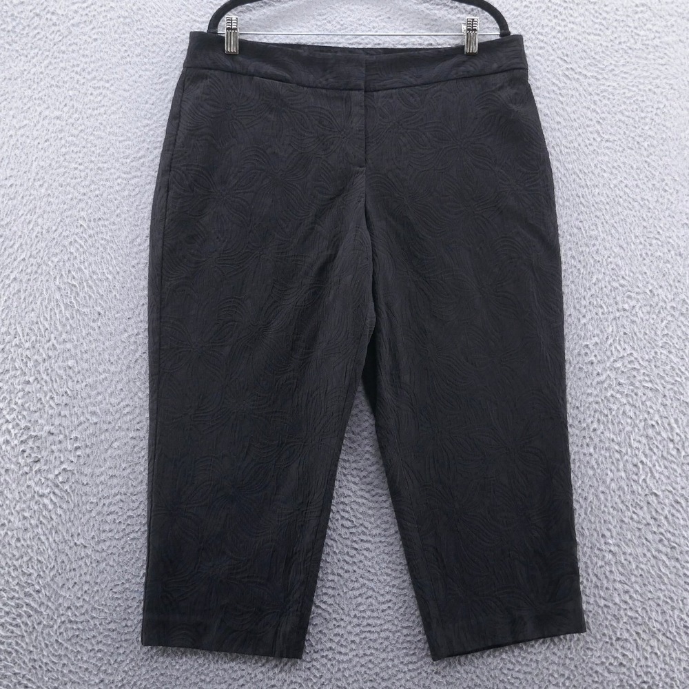 Talbots Petites Womens Black Floral Jacquard Capri Pants Size 16P Crop Trouser